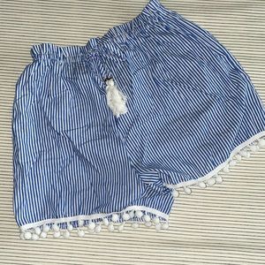 blue and white striped shorts